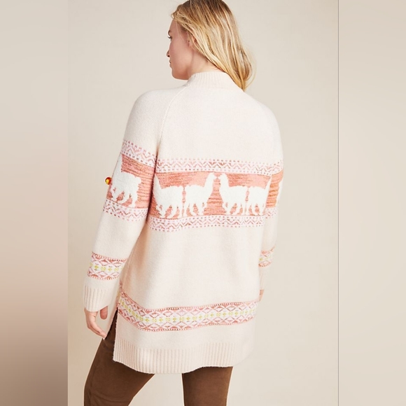 Anthropologie Alpaca Llama Pink Fair Isle Sweater XS - Picture 4 of 7